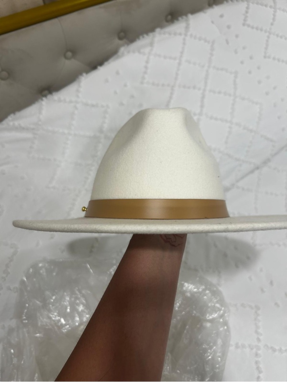 Lack Of Color Cream Felt Fedora with Tan Band